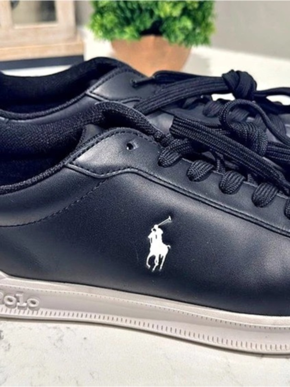 Polo Ralph Lauren Heritage Court Leather Sneaker Black & White US 11